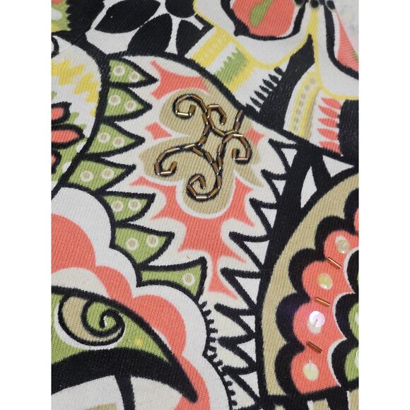 R.Q.T. Women's Retro Floral Sequined Sweater 3/4 Sleeves Lightweight Artsy Y2K - Picture 3 of 9